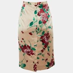 Pre Owned Dolce & Gabbana Pink Floral Printed Silk Satin Midi Skirt L