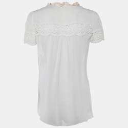 Pre Owned Dolce & Gabbana Off-White Cotton Contrast Trim Top M