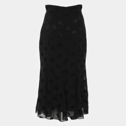Pre Owned Dolce & Gabbana Black Silk Logo Print Midi Skirt S
