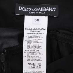 Pre Owned Dolce & Gabbana Black Silk Logo Print Midi Skirt S