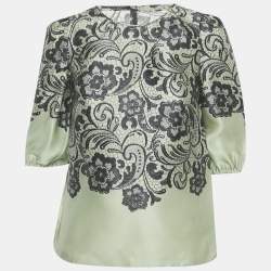 Pre Owned Dolce & Gabbana Green Floral Print Organza Top XS 
