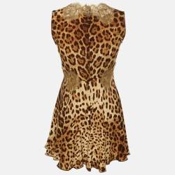 مملوكة مسبقًا Dolce & Gabbana Brown Leopard Print Silk Lace Trim Mini Dress S
