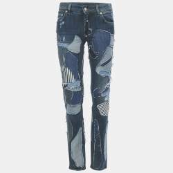 Pre Owned Dolce & Gabbana Blue Patchwork Denim Skinny Jeans S Waist 27"