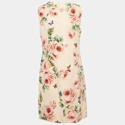 Pre Owned Dolce & Gabbana Pink Rose Print Crepe Sleeveless Shift Dress M