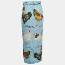 Pre Owned Dolce & Gabbana Blue Chicken Print Crepe Midi Skirt S
