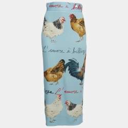 Pre Owned Dolce & Gabbana Blue Chicken Print Crepe Midi Skirt S