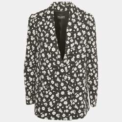 Pre Owned Dolce & Gabbana Black Cady Daisy Print Crepe Blazer S