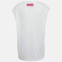 Pre Owned Dolce & Gabbana White Logo Print Jersey Tank Top M