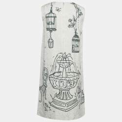 Pre Owned Dolce & Gabbana White Printed Jacquard Shift Dress M