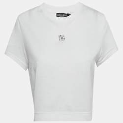 Pre Owned Dolce & Gabbana White Logo Detail Jersey Crop T-Shirt M