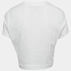 Pre Owned Dolce & Gabbana White Logo Detail Jersey Crop T-Shirt M