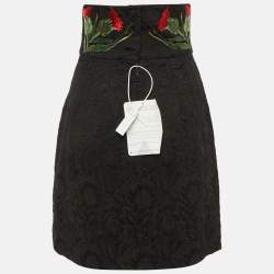 Pre Owned Dolce & Gabbana Black Floral Embroidered Cotton Blend Short Skirt S