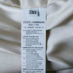 Pre Owned Dolce & Gabbana Beige Crystal Embellished Leather Jacket S