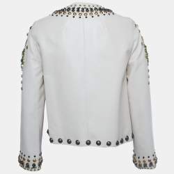 Pre Owned Dolce & Gabbana Beige Crystal Embellished Leather Jacket S