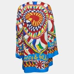 Pre Owned Dolce & Gabbana Multicolor Carretto Print Silk Mini Dress M
