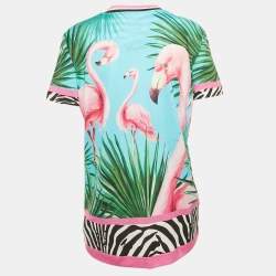 مملوكة مسبقًا تي شيرت دولتشي أند غابانا مع دي جاي خالد قطن محبوك بطبعة فلامنغو وحمار وحشي متعددة الألوان مقاس متوسط