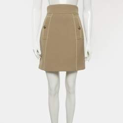 Pre Owned Dolce & Gabbana Beige Wool Flap Pocket Detail Mini Skirt S