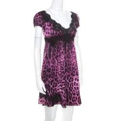مملوكة مسبقًا Dolce & Gabbana Purple and Black Animal Printed Lace Insert Baby Doll Dress S