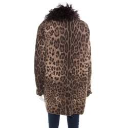 Pre Owned Dolce & Gabbana Brown Wool and Mohair Animal Printed Lamb Fur Trim Detail Jacket M