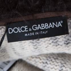 Pre Owned Dolce & Gabbana Brown Wool and Mohair Animal Printed Lamb Fur Trim Detail Jacket M