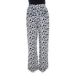 Pre Owned Dolce & Gabbana Monochrome Polka Dot Print Silk Straight Fit Trousers M