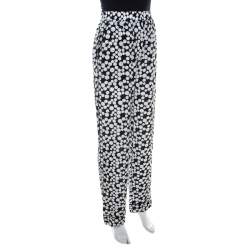 Pre Owned Dolce & Gabbana Monochrome Polka Dot Print Silk Straight Fit Trousers M