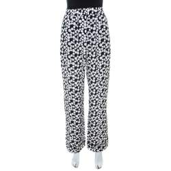 Pre Owned Dolce & Gabbana Monochrome Polka Dot Print Silk Straight Fit Trousers M