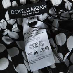 Pre Owned Dolce & Gabbana Monochrome Polka Dot Print Silk Straight Fit Trousers M