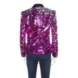 Pre Owned Dolce & Gabbana Fuscia Pink Sequin Paillette Embellished Velvet Trim Blazer M