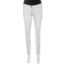 Pre Owned Dolce & Gabbana Monochrome Marbled Cotton Corduroy Tapered Pants M