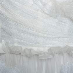 Pre Owned Dolce & Gabbana Off White Silk Feather Trim Ruffle Detail Gown L