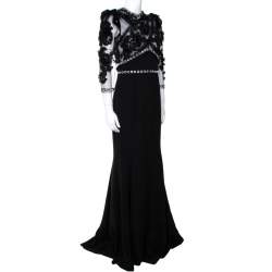 Pre Owned Dolce & Gabbana Black Crystal Embellished Sheer Tulle Paneled Gown M