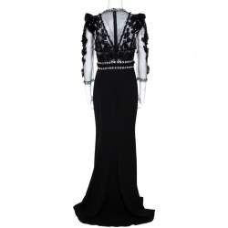 Pre Owned Dolce & Gabbana Black Crystal Embellished Sheer Tulle Paneled Gown M