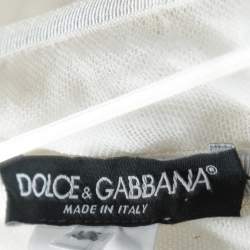 Pre Owned Dolce & Gabbana Off White Silk Feather Trim Ruffle Detail Gown M