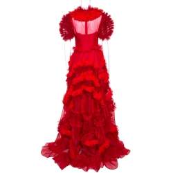 مملوكة مسبقًا Dolce & Gabbana Red Silk Organza Ruffle Detail Gown M