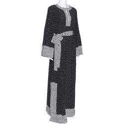 مملوكة مسبقًا Dolce & Gabbana Monochrome Polka Dot Silk Belted Maxi Dress L