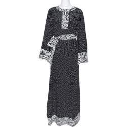 مملوكة مسبقًا Dolce & Gabbana Monochrome Polka Dot Silk Belted Maxi Dress L
