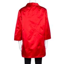 Pre Owned Dolce & Gabbana Red Silk Satin Button Front Coat L