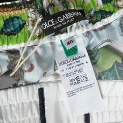 Pre Owned Dolce & Gabbana White Sacred Heart Print Silk Tapered Trousers S