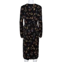 مملوكة مسبقًا Dolce & Gabbana Black Keys Print Silk Long Sleeve Sheath Dress L