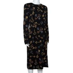 مملوكة مسبقًا Dolce & Gabbana Black Keys Print Silk Long Sleeve Sheath Dress L