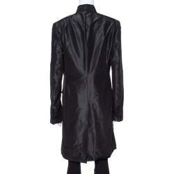 Pre Owned Dolce & Gabbana Black Silk Taffeta One Buttoned Coat L