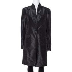 Pre Owned Dolce & Gabbana Black Silk Taffeta One Buttoned Coat L