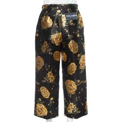 Pre Owned Dolce & Gabbana Black & Gold Floral Jacquard Cropped Trousers M
