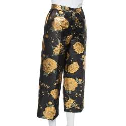 Pre Owned Dolce & Gabbana Black & Gold Floral Jacquard Cropped Trousers M