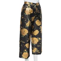 Pre Owned Dolce & Gabbana Black & Gold Floral Jacquard Cropped Trousers M