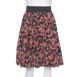 Pre Owned تنورة دولتشي أند غابانا قطن أسود مورد مطبوع مقاس متوسط - ميديوم