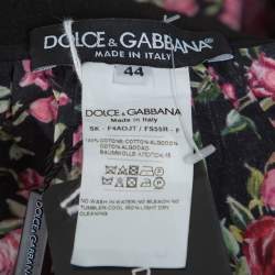 Pre Owned تنورة دولتشي أند غابانا قطن أسود مورد مطبوع مقاس متوسط - ميديوم