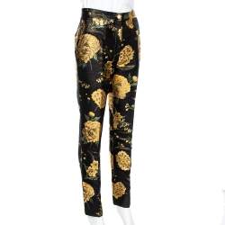 Pre Owned Dolce & Gabbana Black/Gold Floral Jacquard Straight Leg Trousers S