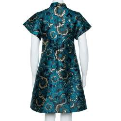 Pre Owned Dolce & Gabbana Metallic Green Jacquard Embellished Midi Dress M